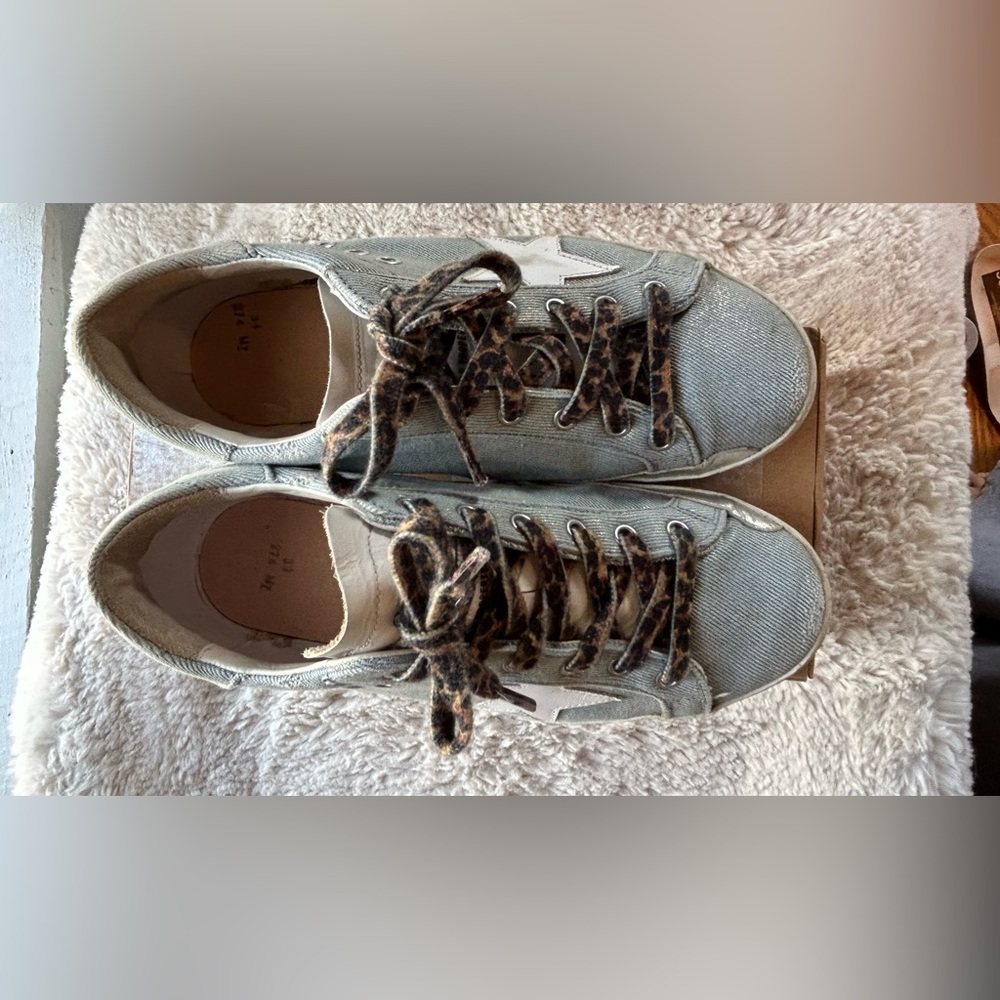 Golden Goose Superstar Denim/silver/peach with leopard laces. Size 39 - Picture 6 of 11